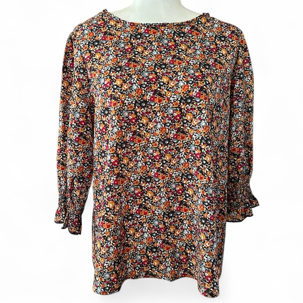 Floral Multicolor Quarter Sleeve Smocked Top